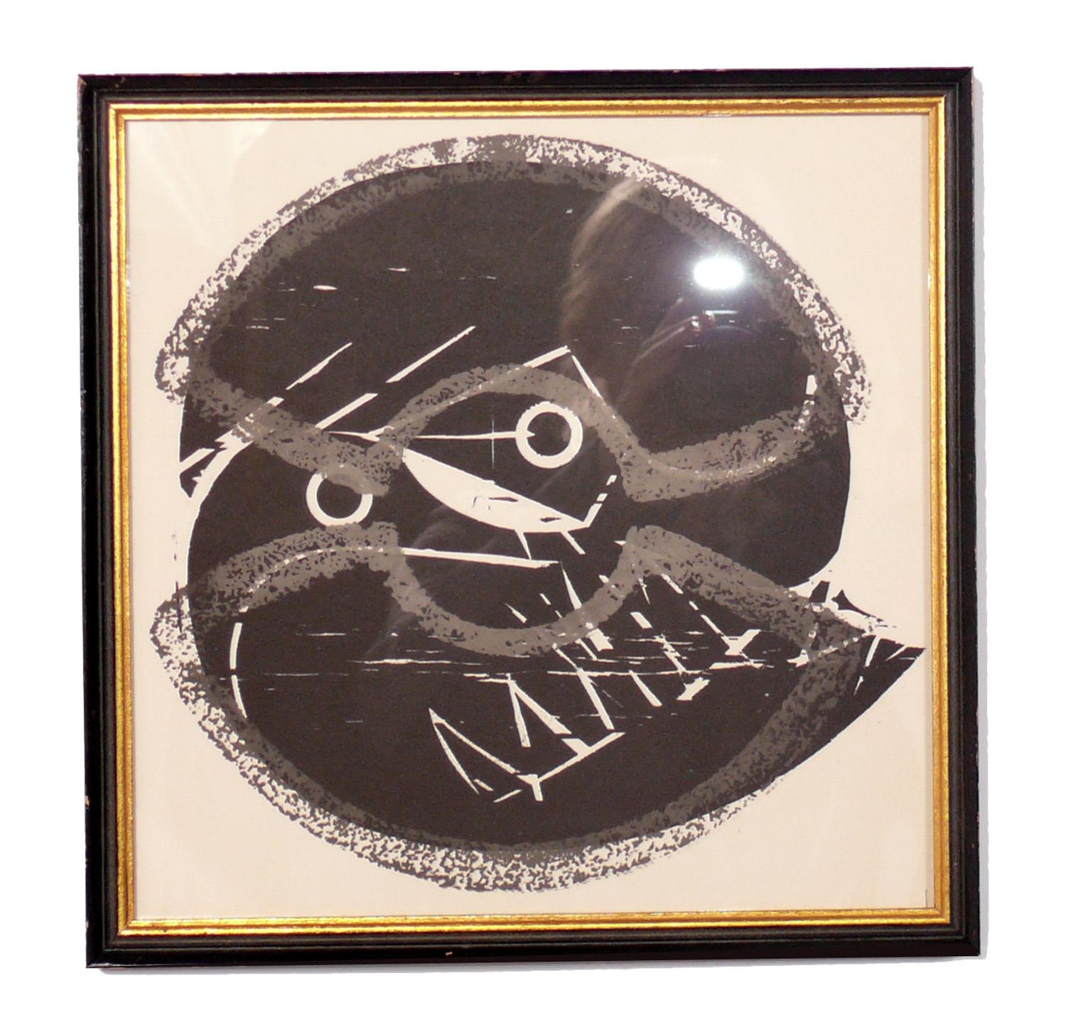 American Selection of Abstract Black and White Woodcuts by Hap Grieshaber in Gilt Frames