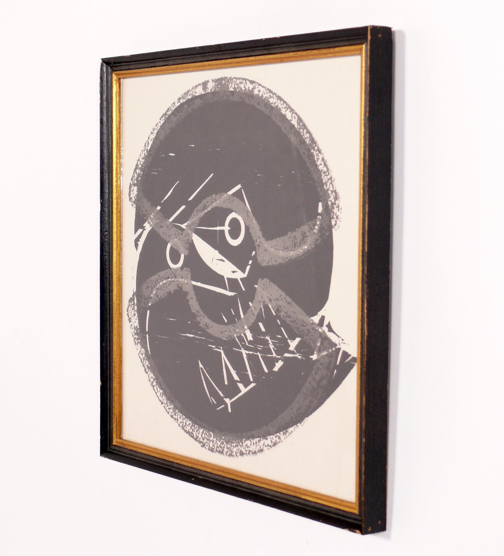 Doré Sélection de gravures abstraites sur bois noires et blanches de Hap Grieshaber dans des cadres dorés en vente