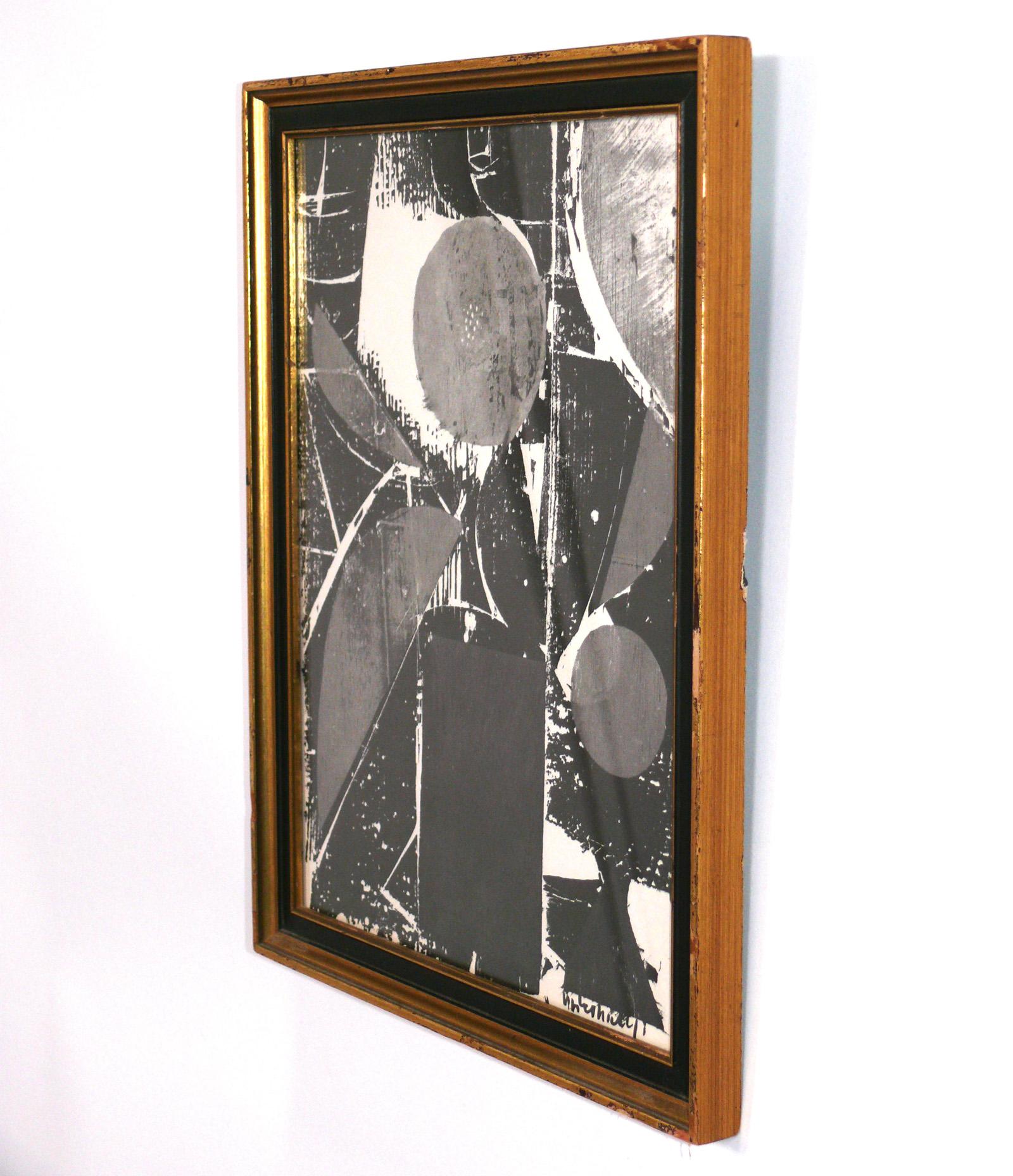 Glass Selection of Abstract Black and White Woodcuts by Hap Grieshaber in Gilt Frames For Sale
