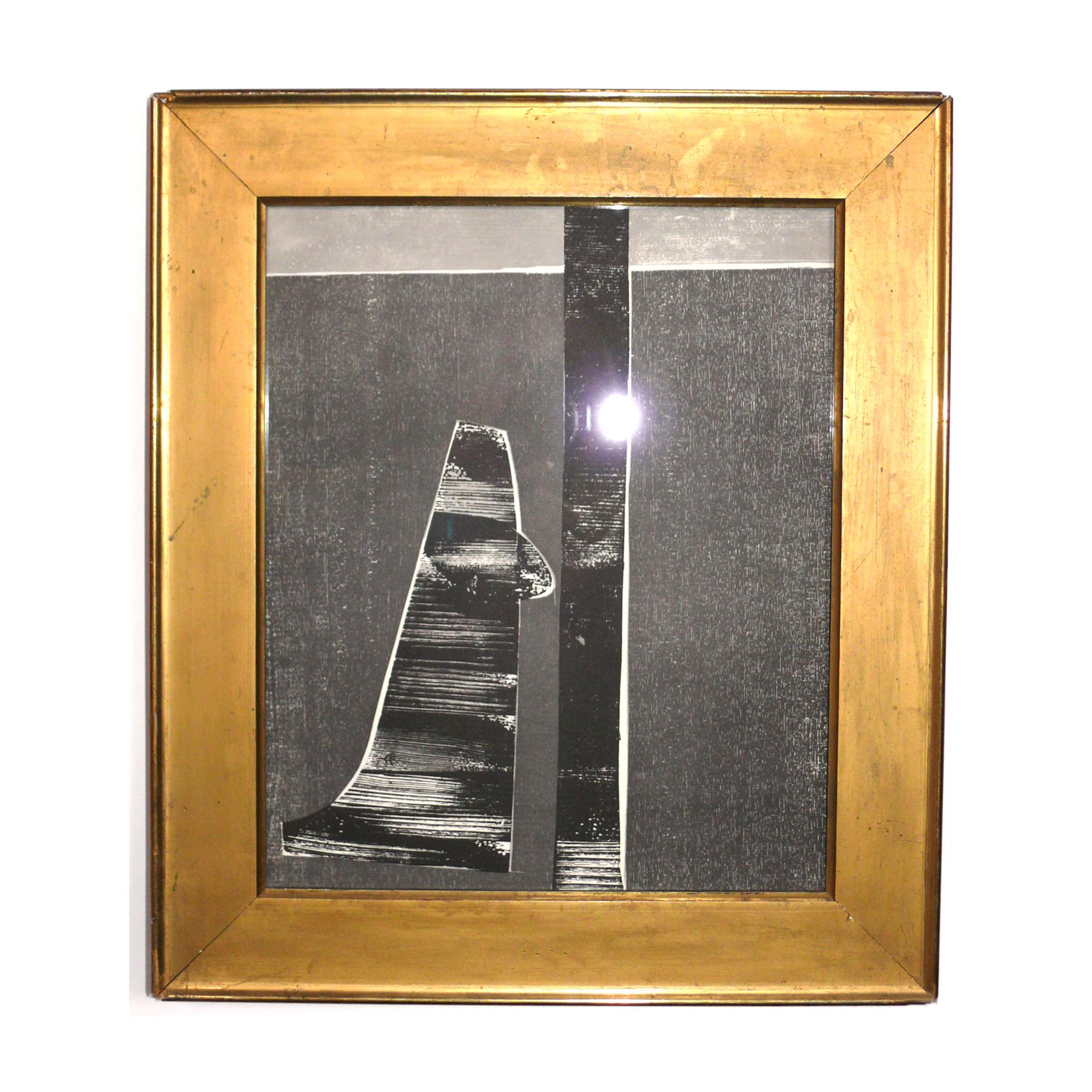 Verre Sélection de gravures abstraites sur bois noires et blanches de Hap Grieshaber dans des cadres dorés en vente