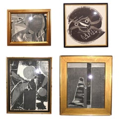 Selection of Abstract Black and White Woodcuts by Hap Grieshaber in Gilt Frames
