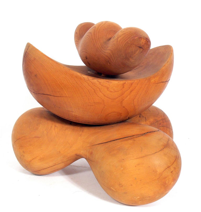 Selection of abstract wood sculptures, probably American, circa 1950s-1960s. From left to right, the sculptures measure: 13.5