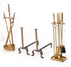 Selection of Andirons and Fire Tools Brass or Gilt circa 1930s