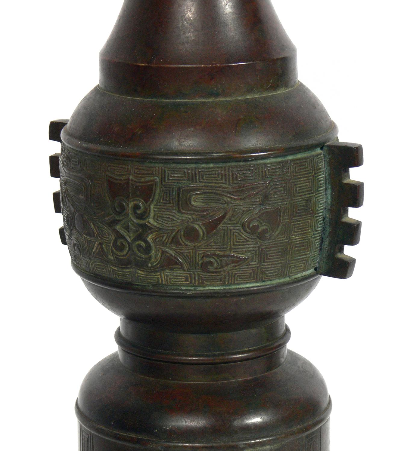 Chinoiserie Selection of Asian Bronze Lamps For Sale