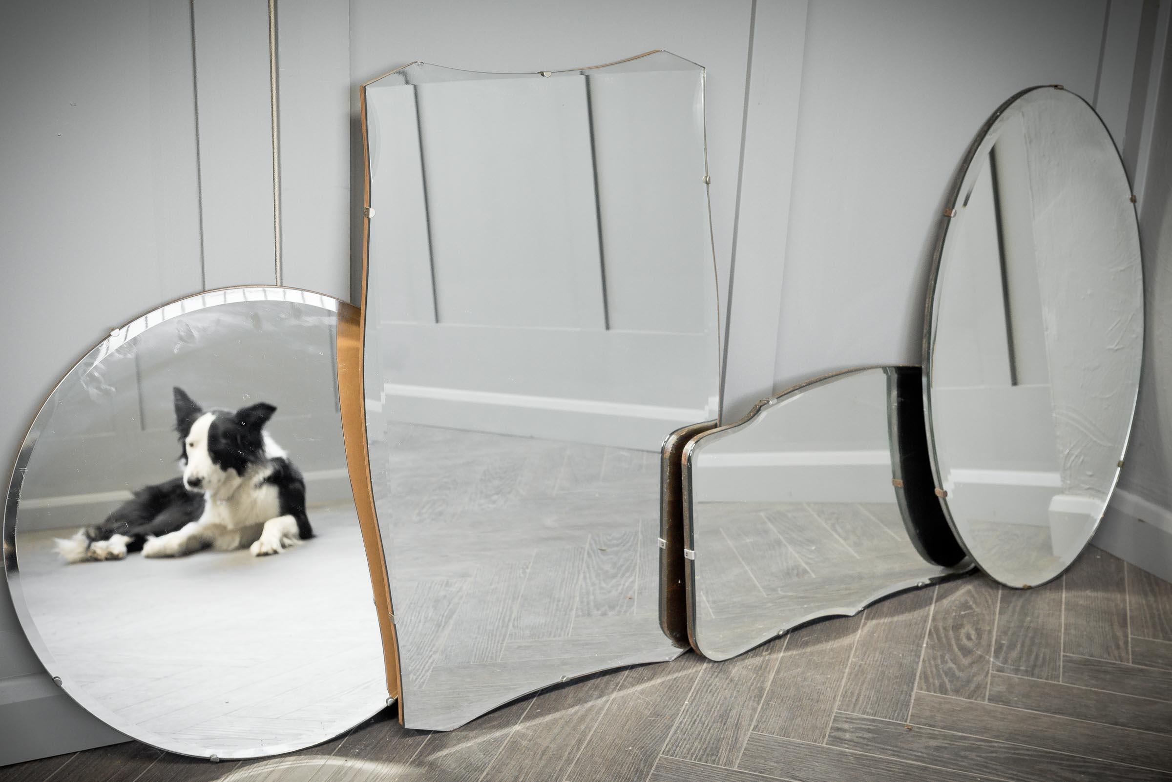 A classic collection of four stunning beveled mirrors comprising of striking shapes and sizes. Please be aware sizing stated is not exact sizes of mirrors please message us for correct sizing.