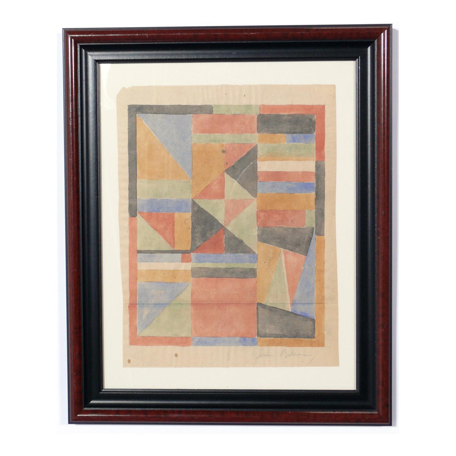 Selection of colorful modern art or gallery wall, circa 1940s-1970s. They are:
Top row, left to right:
1) Color Lithograph by Sonia Delaunay, French, circa 1950s. Pencil signed at lower right. It measures 16.5