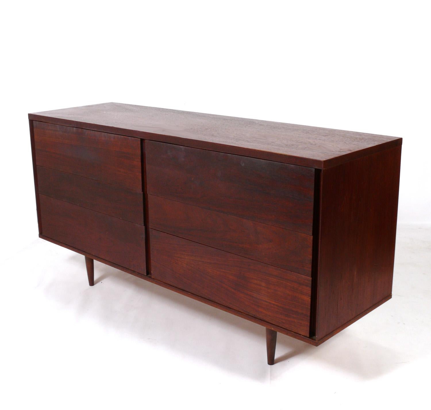 Selection of Danish Modern Walnut Chests or Dressers, Denmark, circa 1960s. Imported by John Stuart of NYC. John Stuart imported Danish designs by Finn Juhl. Arne Vodder, Hans Wegner, etc, but we are unsure of the designer of these chests. They are