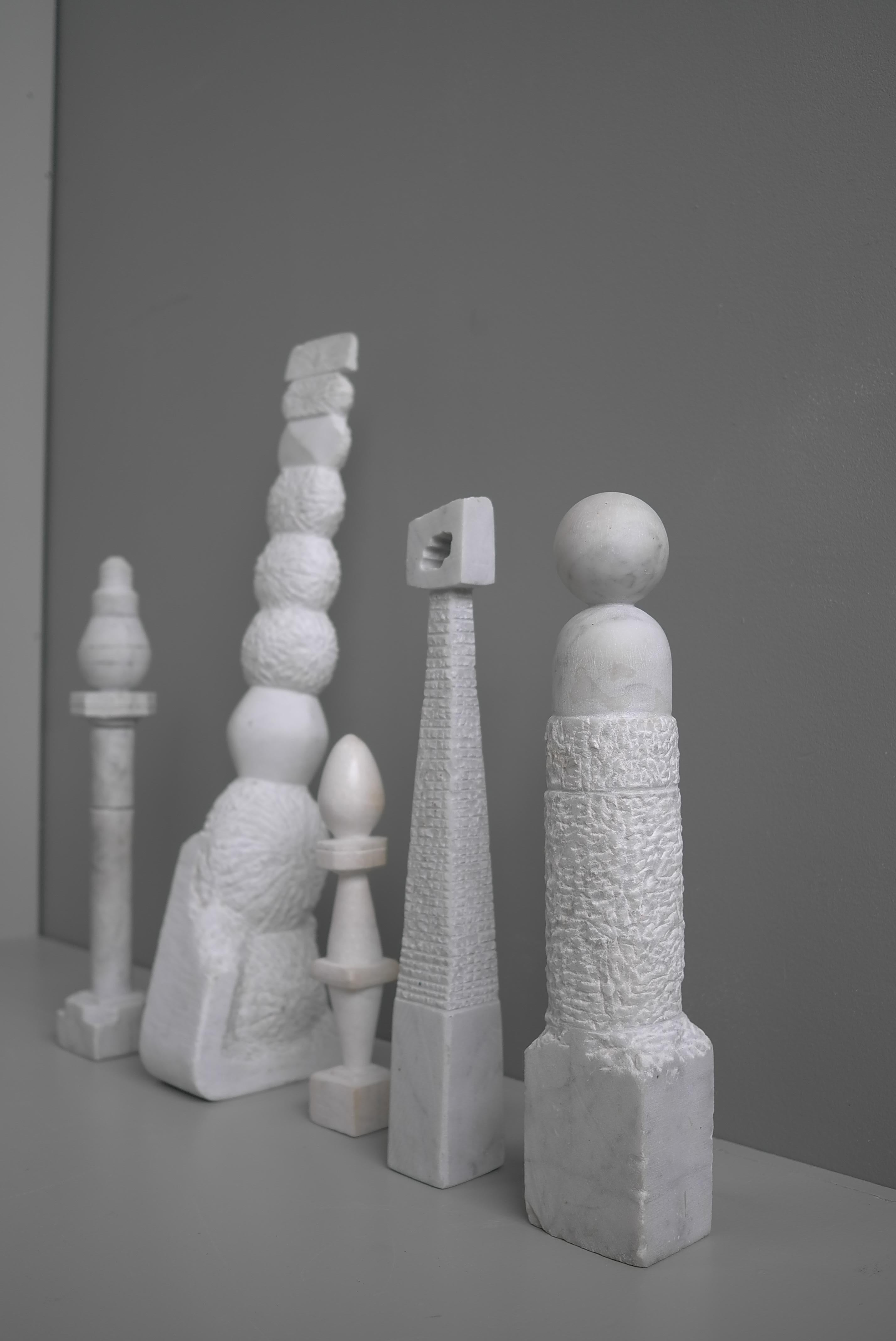 Dutch Selection of Decorative Abstract Marble Menhir Column Art Sculptures, circa 1970 For Sale