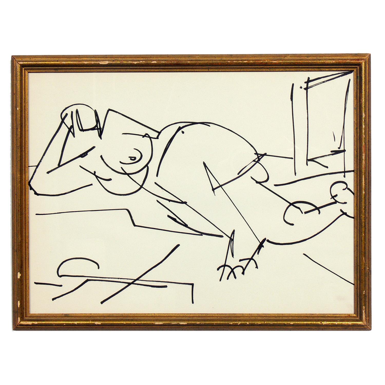 French Selection of Figural Drawings in Vintage Gilt Frames