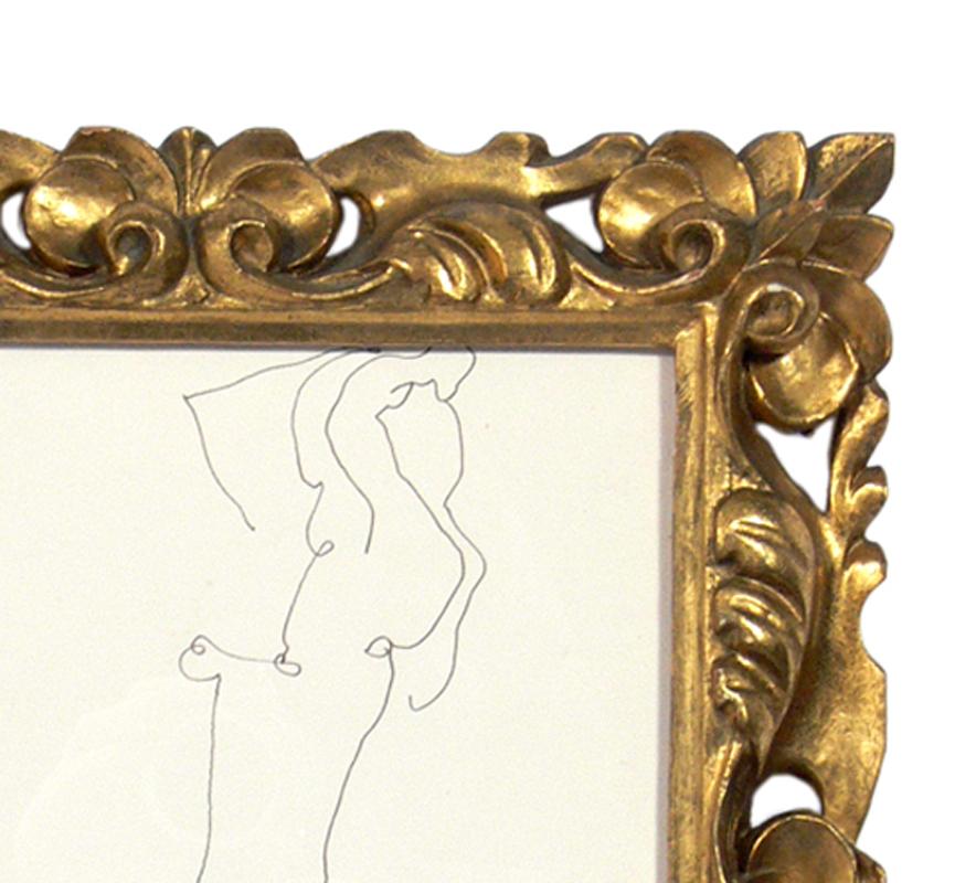 Mid-Century Modern Selection of Figural Drawings in Vintage Gilt Frames