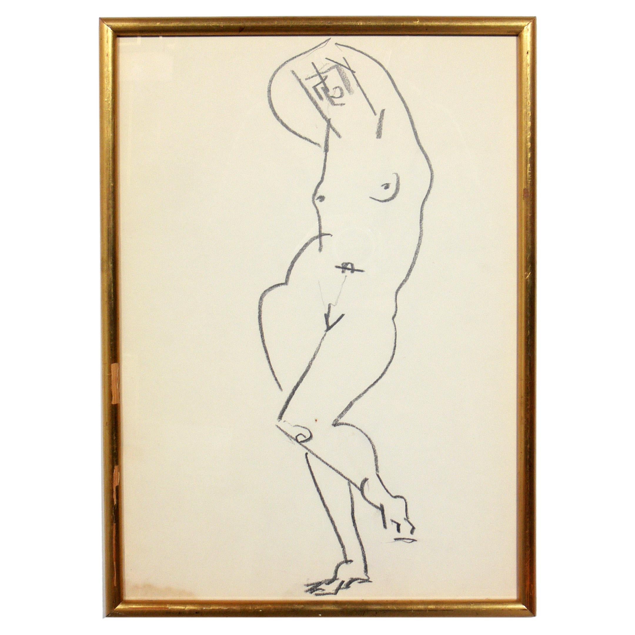 Mid-20th Century Selection of Figural Drawings in Vintage Gilt Frames