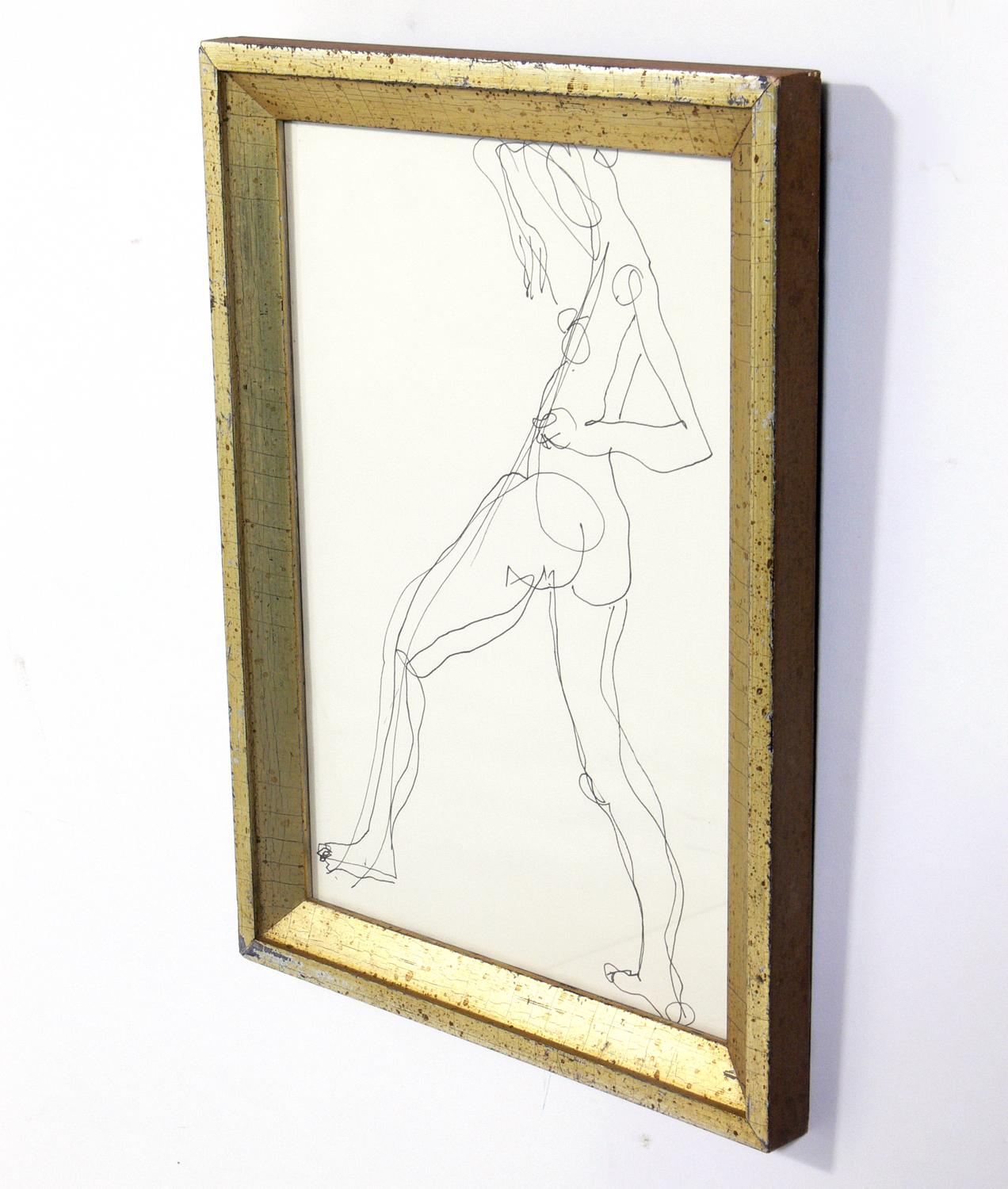 Selection of Figural Drawings in Vintage Gilt Frames In Distressed Condition In Atlanta, GA