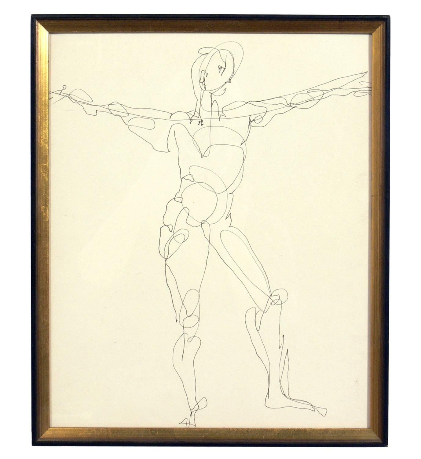 Mid-20th Century Selection of Figural Line Drawings or Gallery Wall by Miriam Kubach