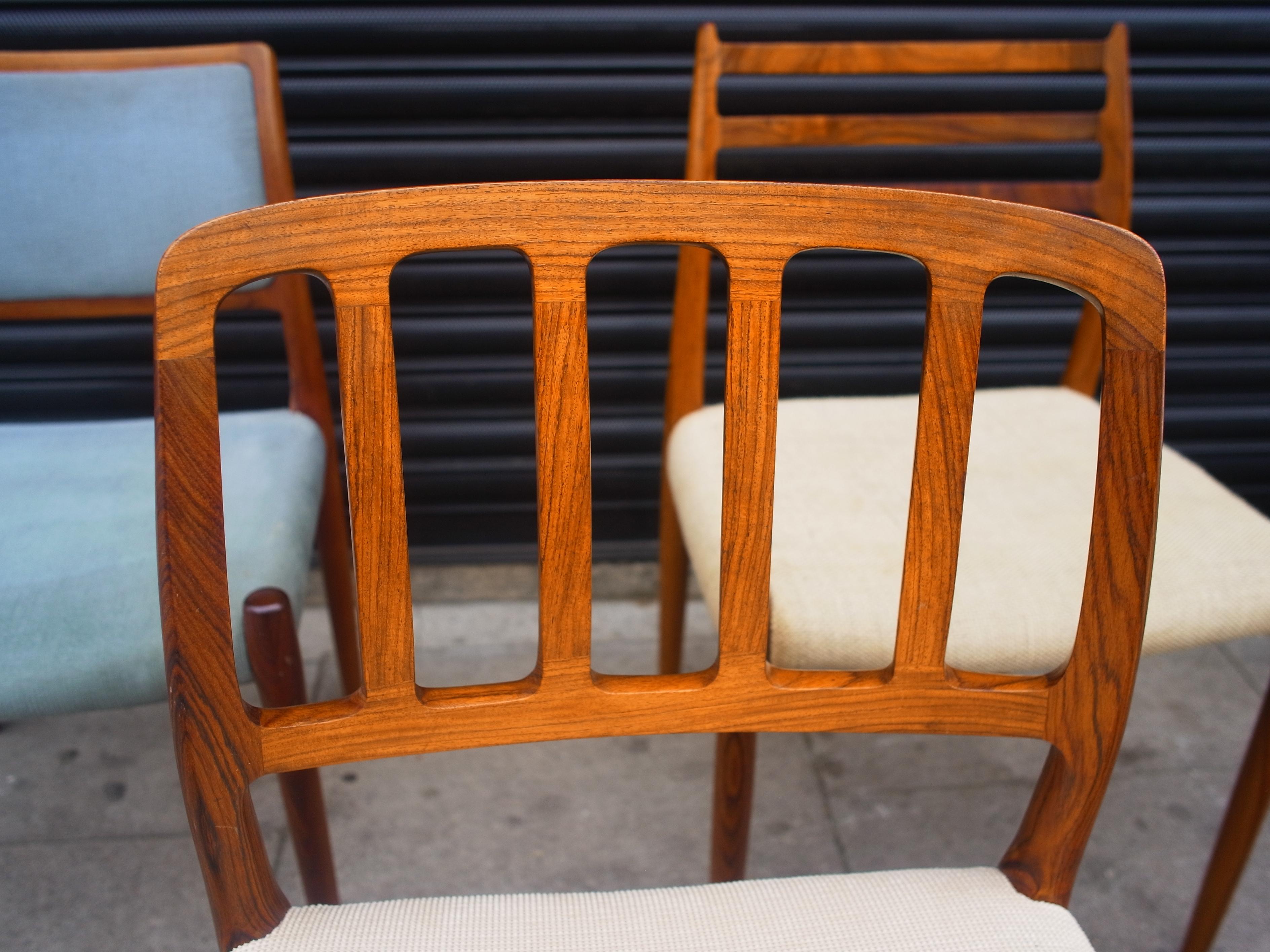 Selection of Five Vintage Rosewood Danish Dining Chairs by Niels.O. Moller For Sale 7