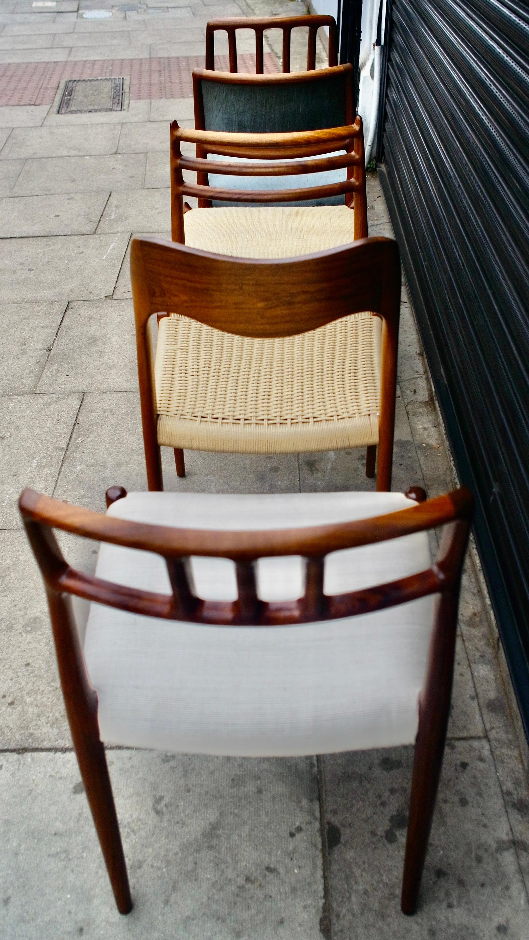 Selection of Five Vintage Rosewood Danish Dining Chairs by Niels.O. Moller For Sale 10