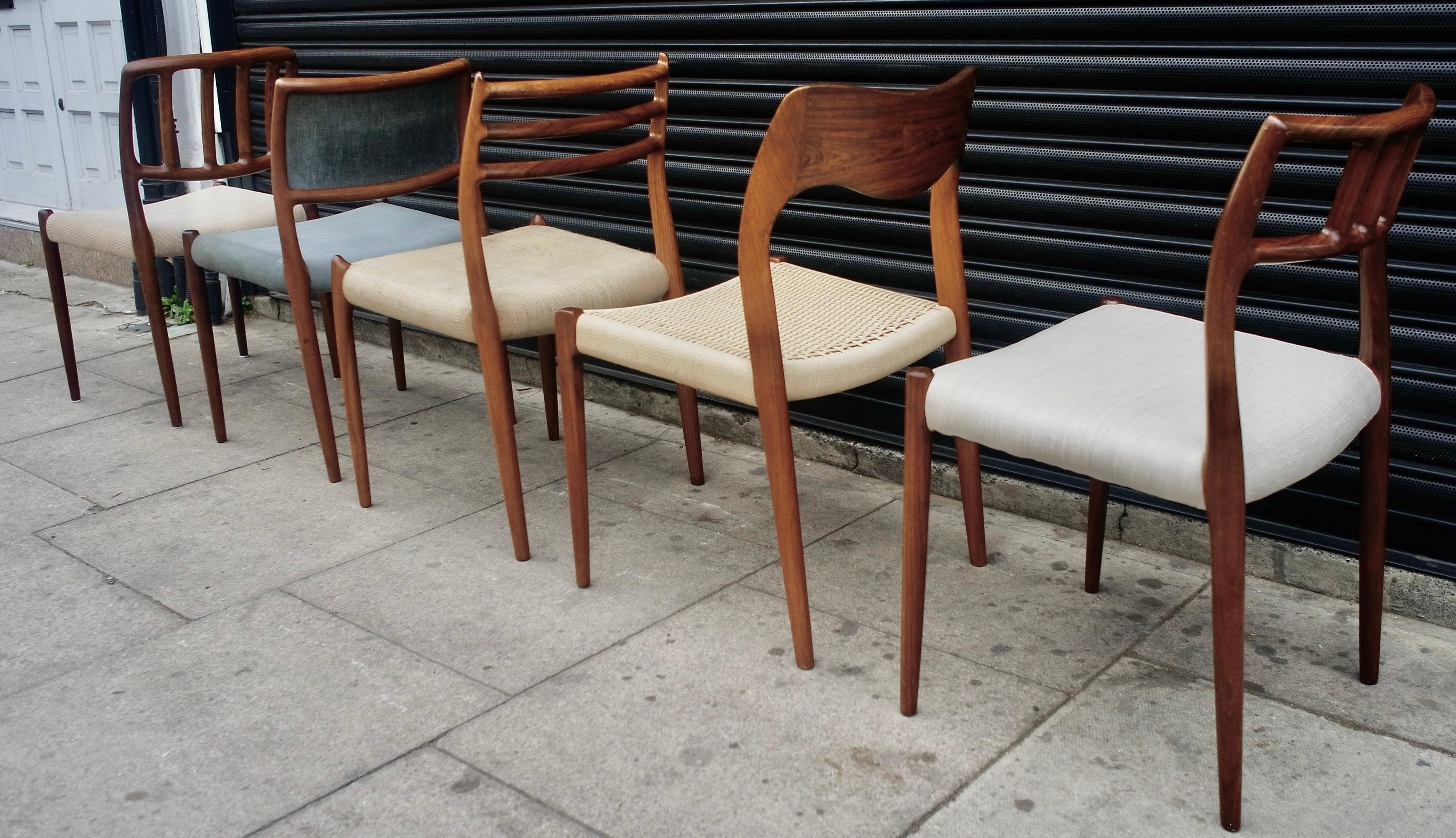 Selection of Five Vintage Rosewood Danish Dining Chairs by Niels.O. Moller In Good Condition For Sale In London, GB