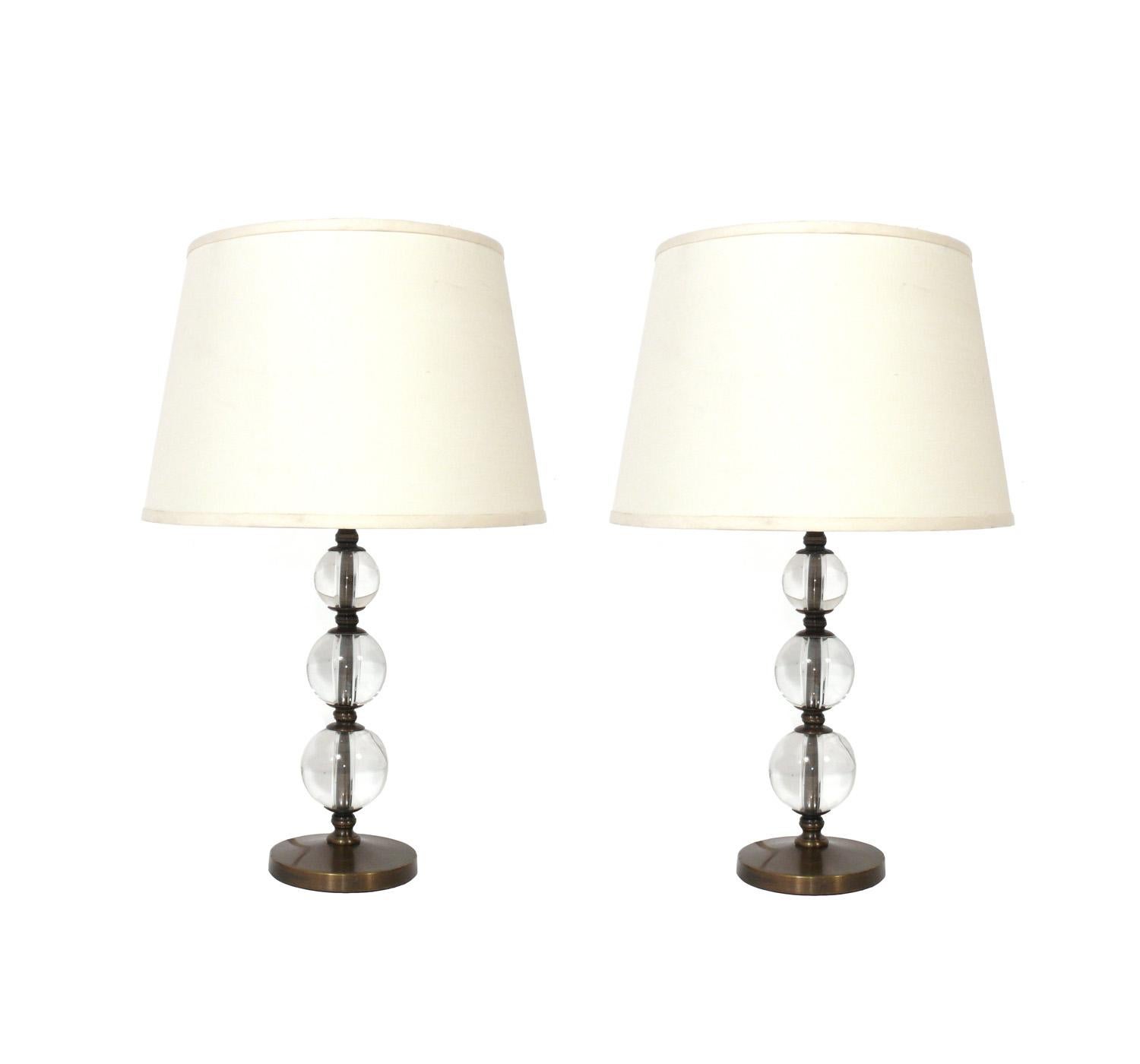 American Selection of Glass Ball Lamps in the Manner of Jacques Adnet For Sale