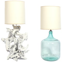 Selection of Large Scale Beach House Lamps, Driftwood and Glass