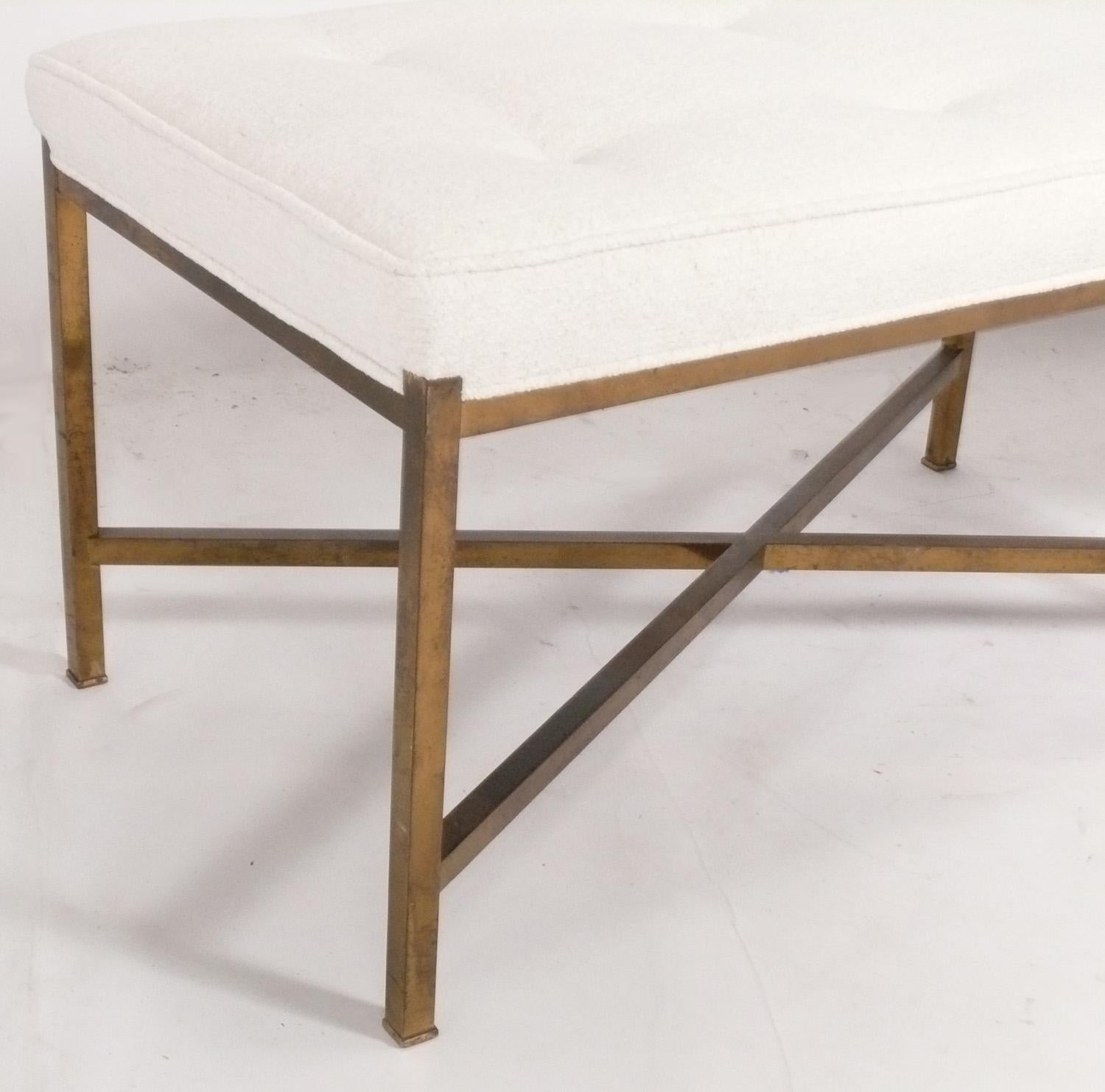 Mid-Century Modern Selection of Large Scale Brass Benches Reupholstered For Sale