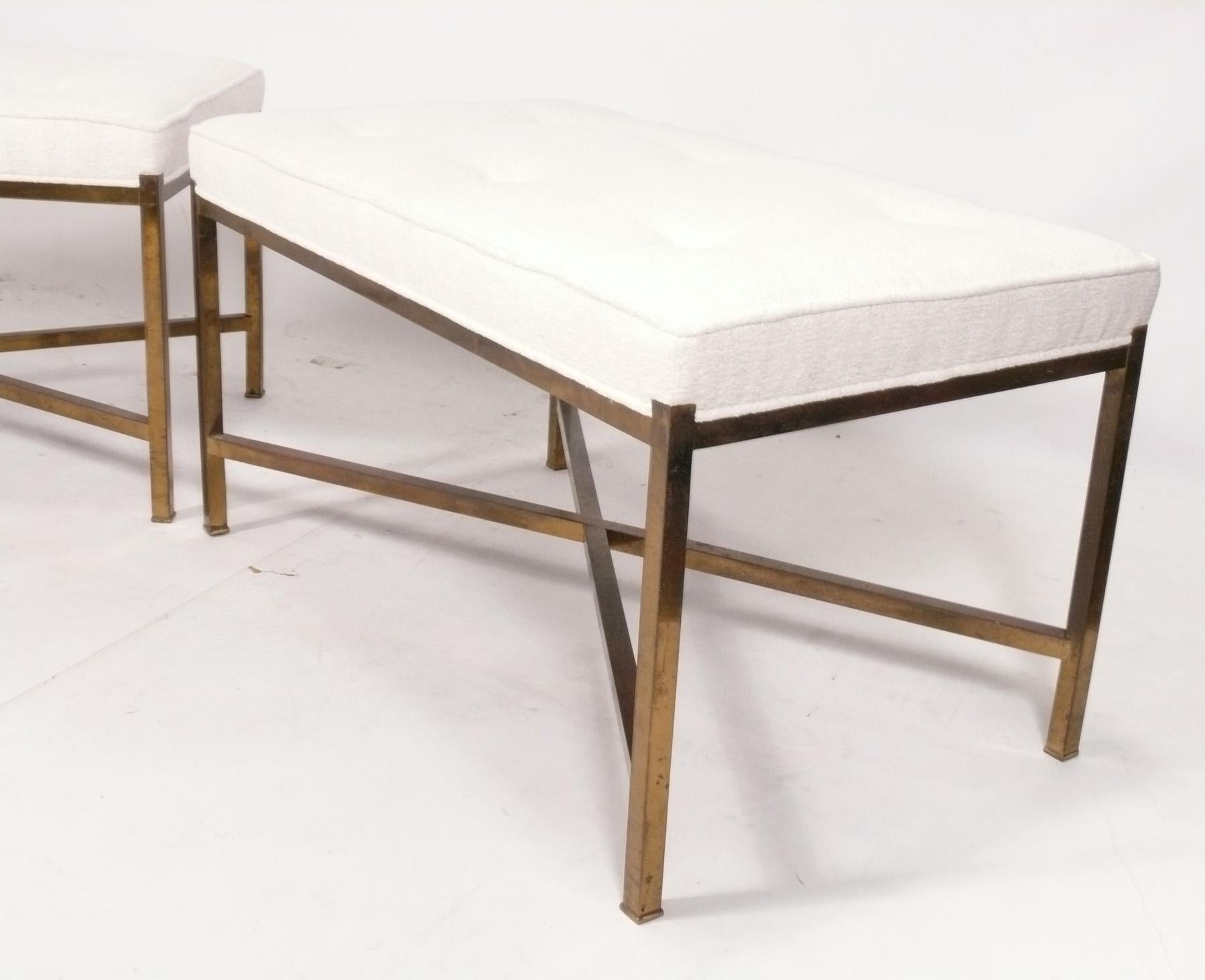 American Selection of Large Scale Brass Benches Reupholstered For Sale
