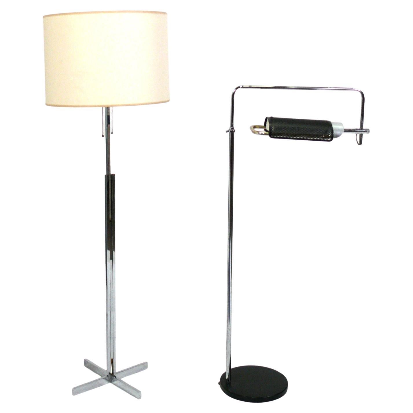 Selection of Mid Century Chrome Floor Lamps by George Nelson & Hans Eichenberger For Sale