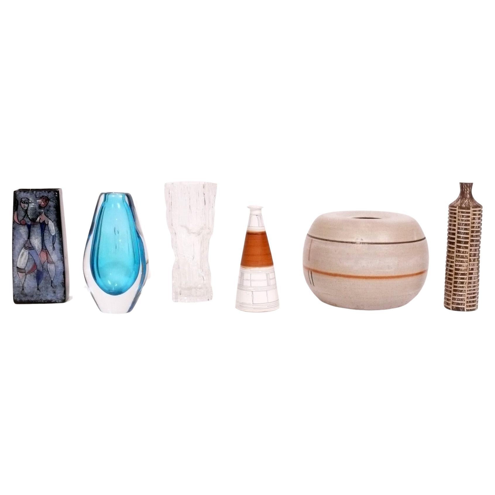 Selection of Mid Century Modern Glass and Pottery Vases For Sale