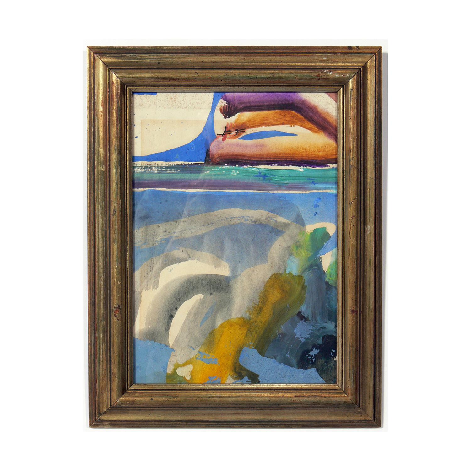 Selection of modern art or gallery wall, circa 1950s-1960s. From left to right, they are:
1) Modernist seascape painting, artist unknown, circa 1950s. It measures: 12