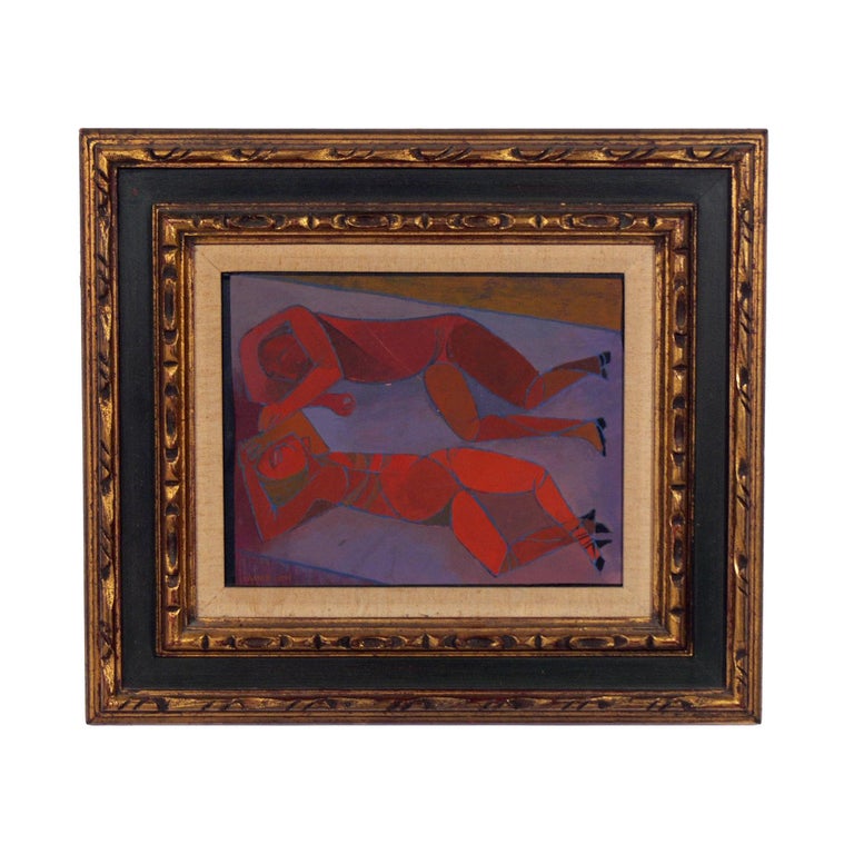 Selection of modernist art, circa 1950s. From left to right, they are:
1) SOLD Modernist nudes painting by Lillian Lent, American, circa 1950s. It is executed on board in it's original frame. It measures 14.5