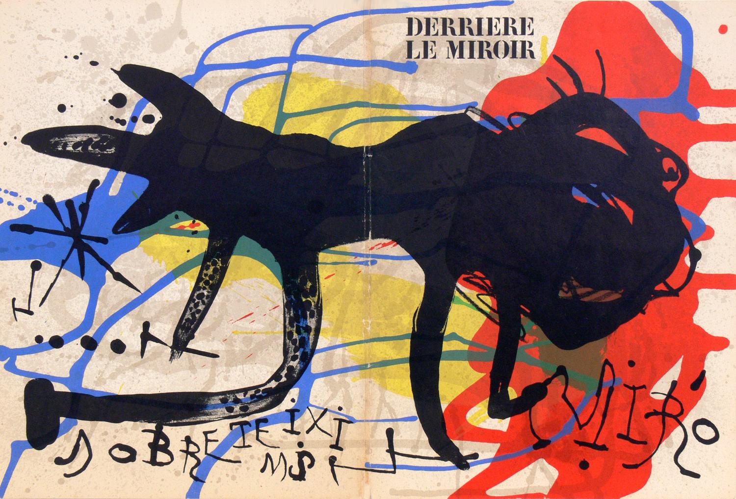 Selección de litografías modernistas o de pared de galería, francesas, hacia la década de 1960. De arriba a abajo, de izquierda a derecha, son
1) Litografía en color de Joan Miró, de Derriere le Miroir, hacia la década de 1960. Visto arriba a la