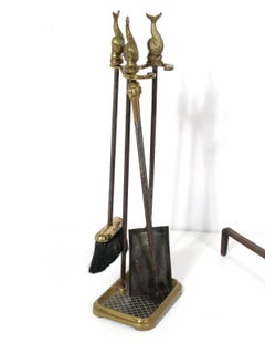 Selection of Neoclassical Brass Fire Tools and Andirons