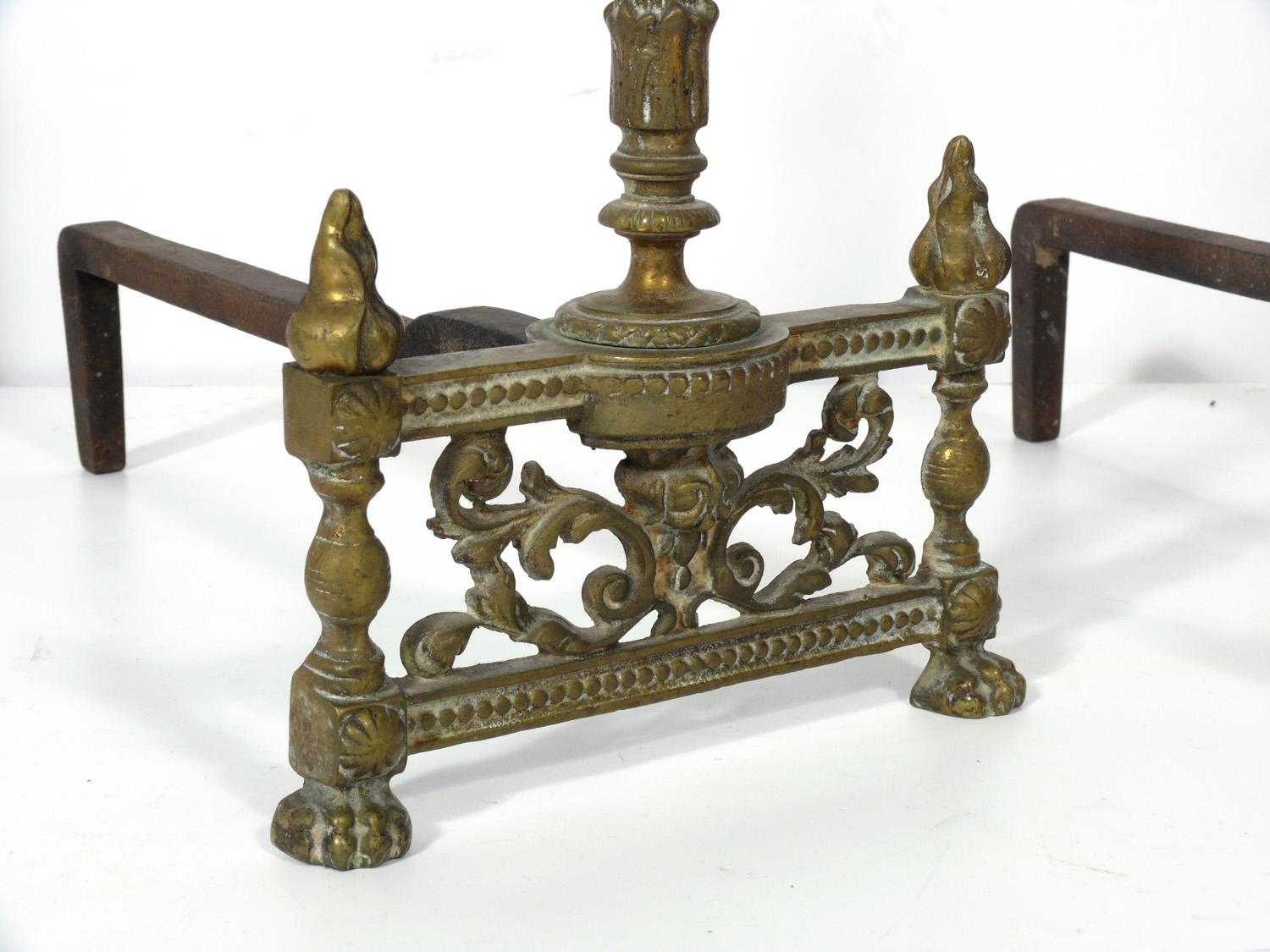 Selection of Neoclassical Brass Fire Tools and Andirons For Sale 1