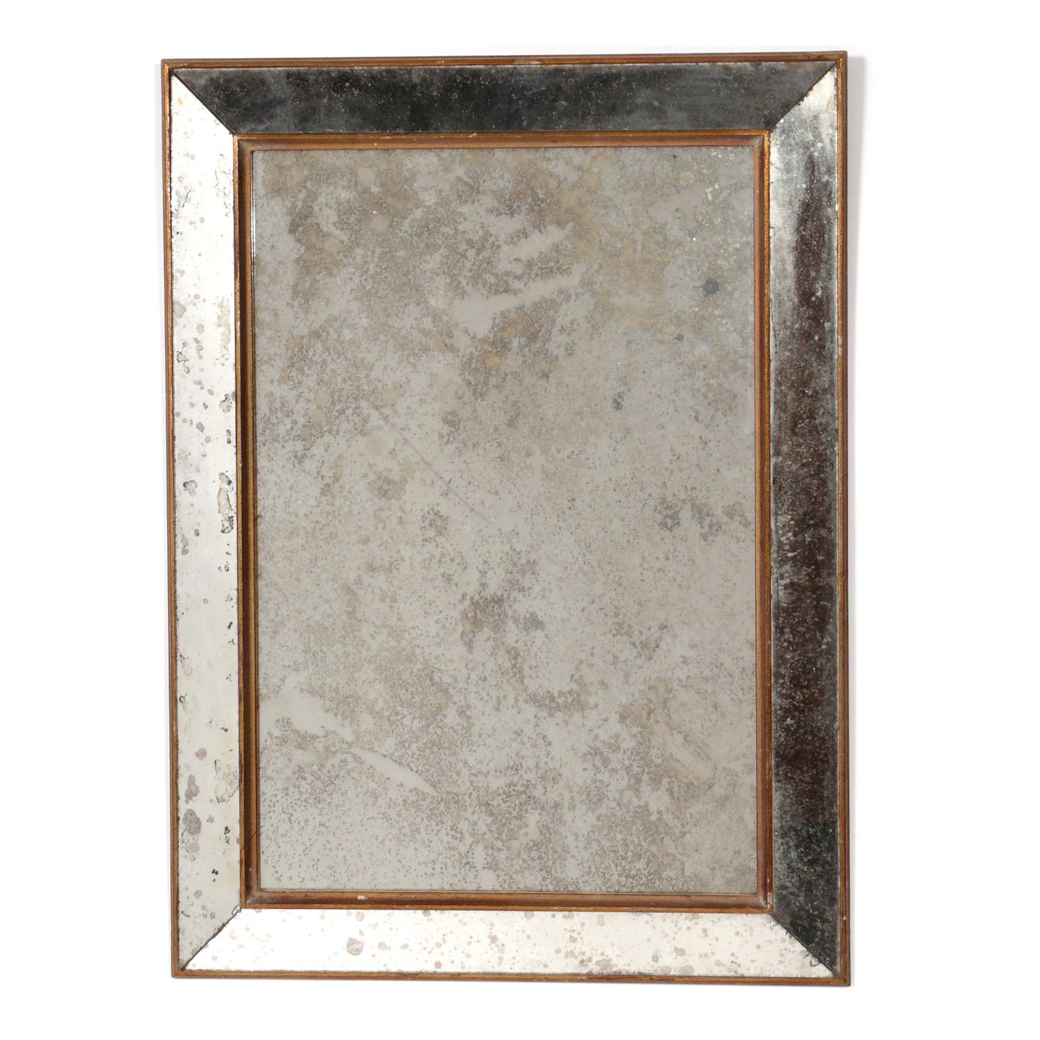 Selection of Petite Mirrors, American or Italian, circa 1950s. From left to right, as seen in the first photo, they are: 
1) Antiqued mirrored frame mirror. It measures 23