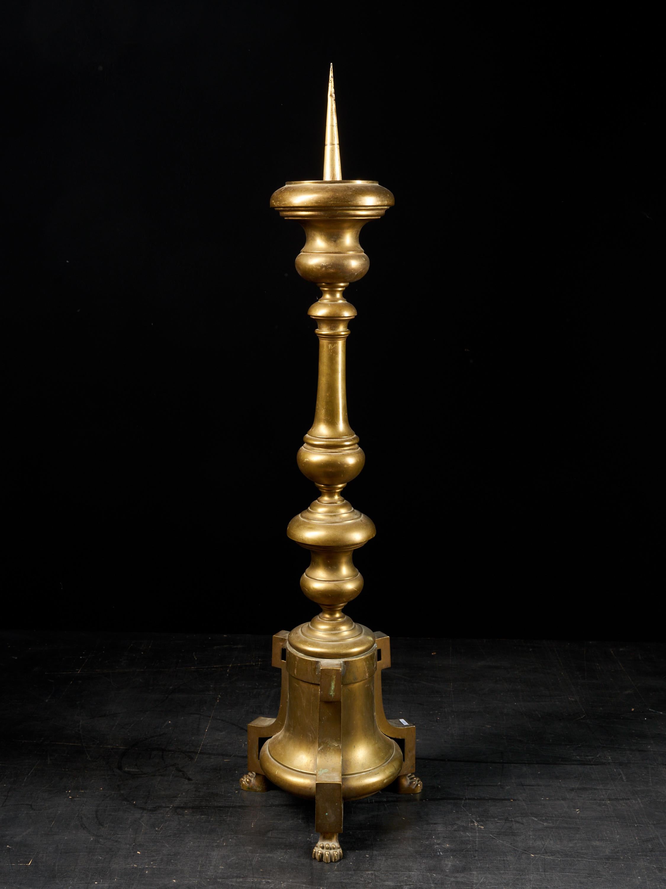 Baroque Revival Selection of Three Brass Classic Candleholders