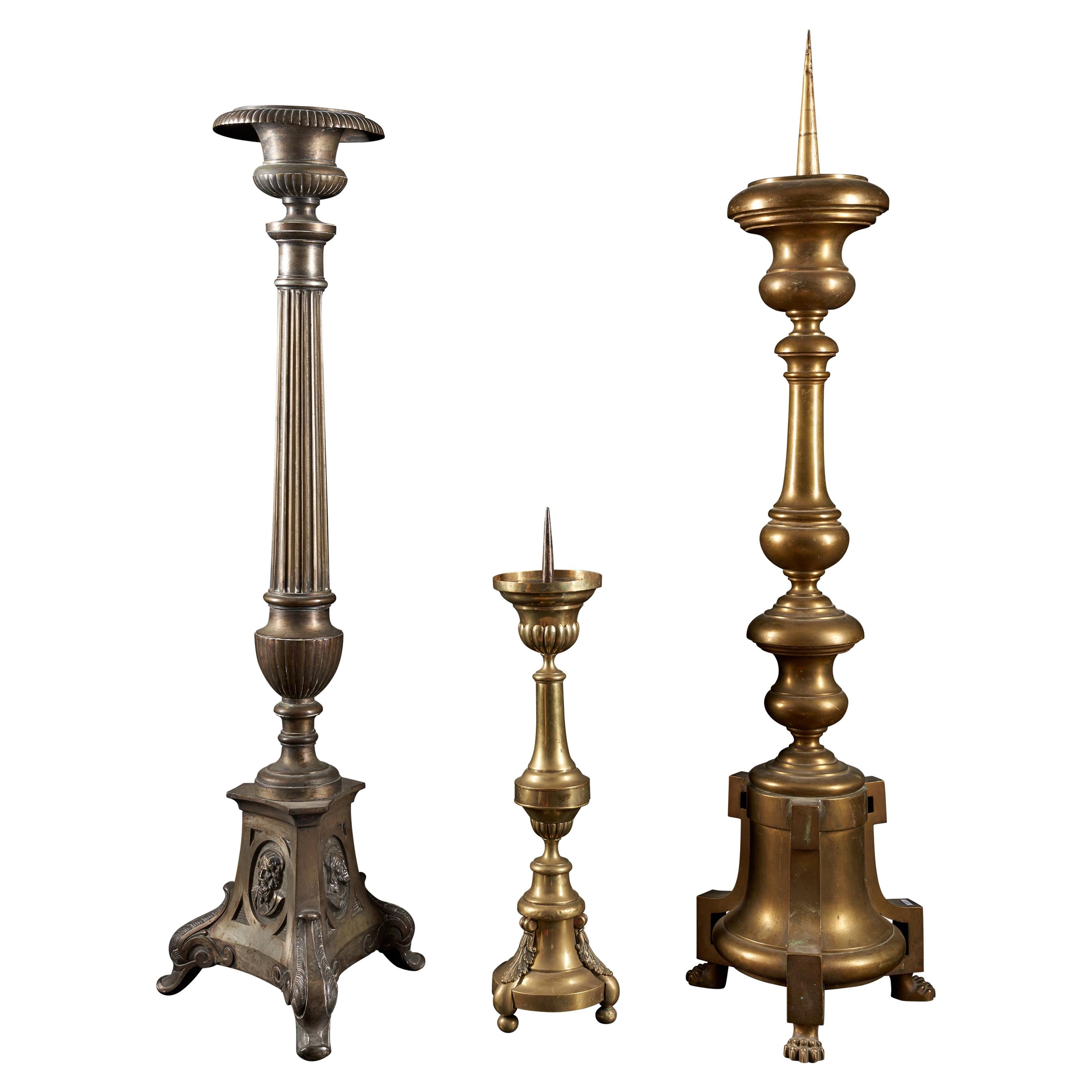 Selection of Three Brass Classic Candleholders