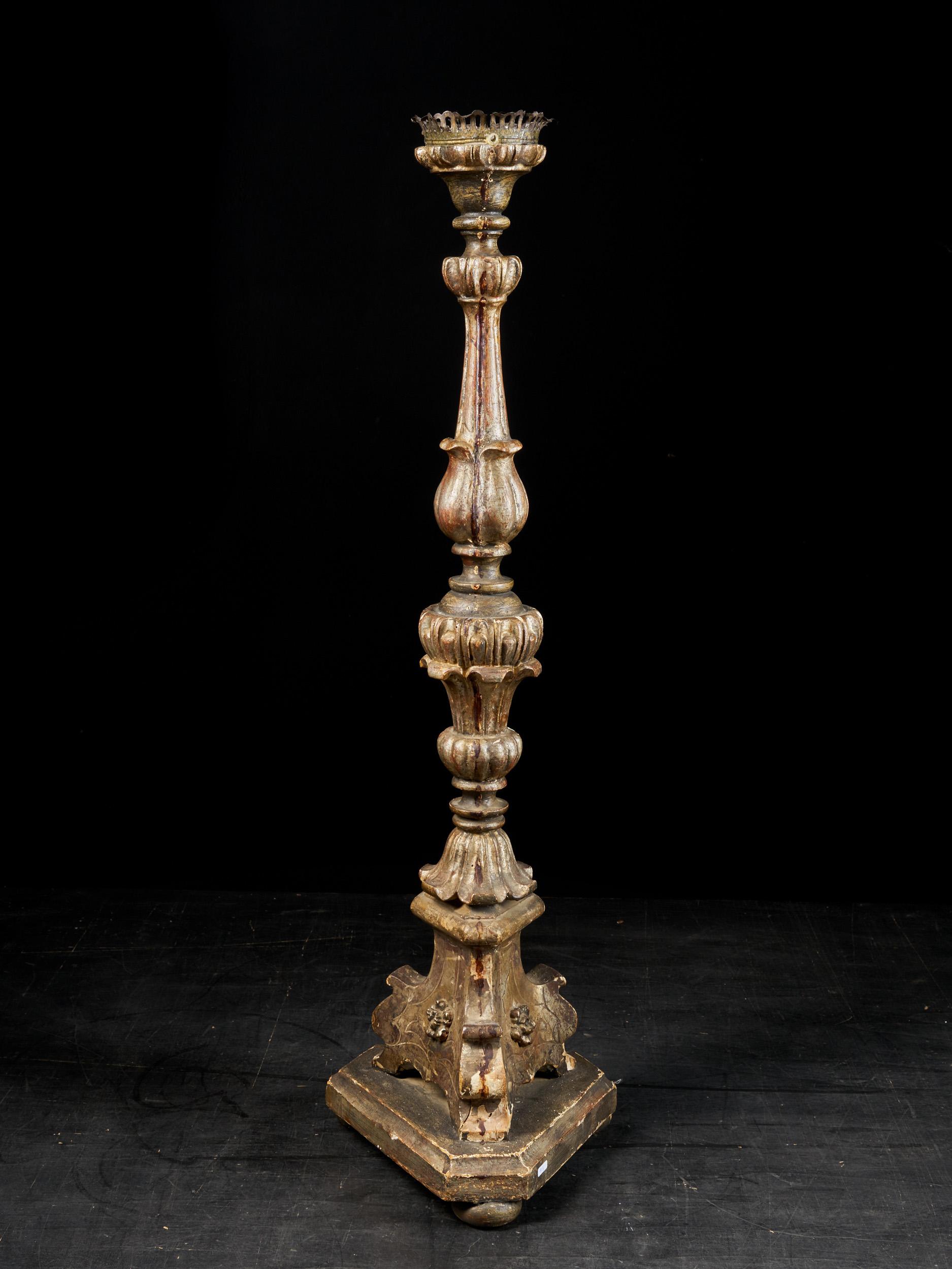 Carved Selection of Two 20th Century Wooden Classic Candleholders For Sale