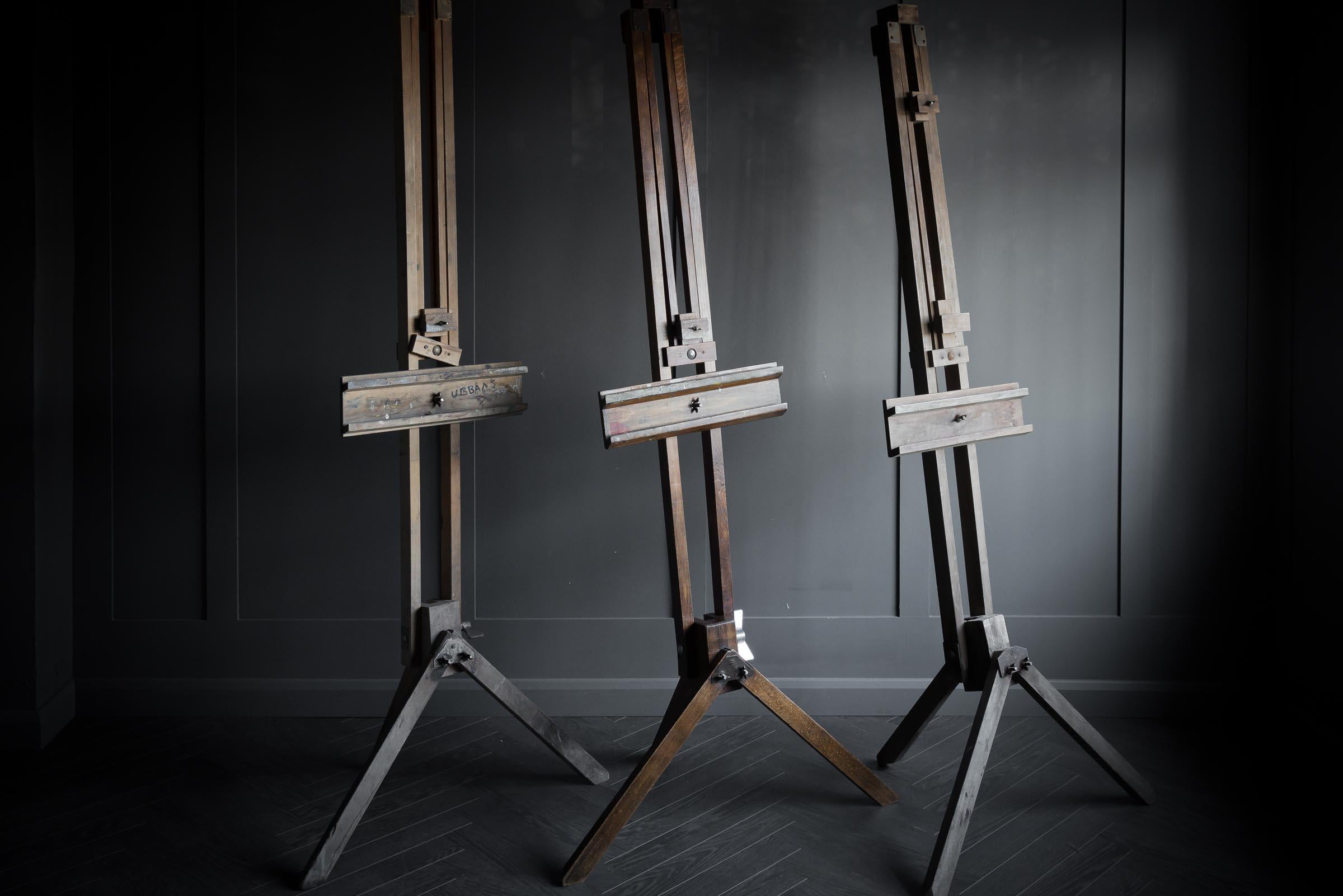 A selection of vintage artist easels.