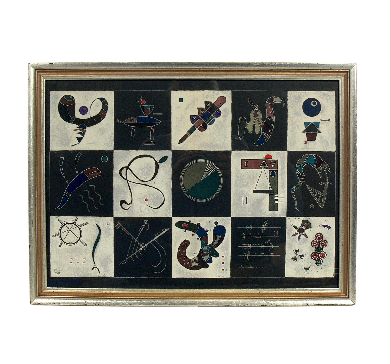 Selection of Wassily Kandinsky lithographs or gallery wall, circa 1960s. The lithograph pictured on the top left measures 15