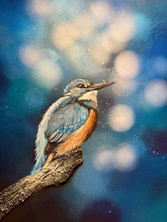 Vogel #21 (Nussbaumhatch), Mixed Media auf Holzplatte