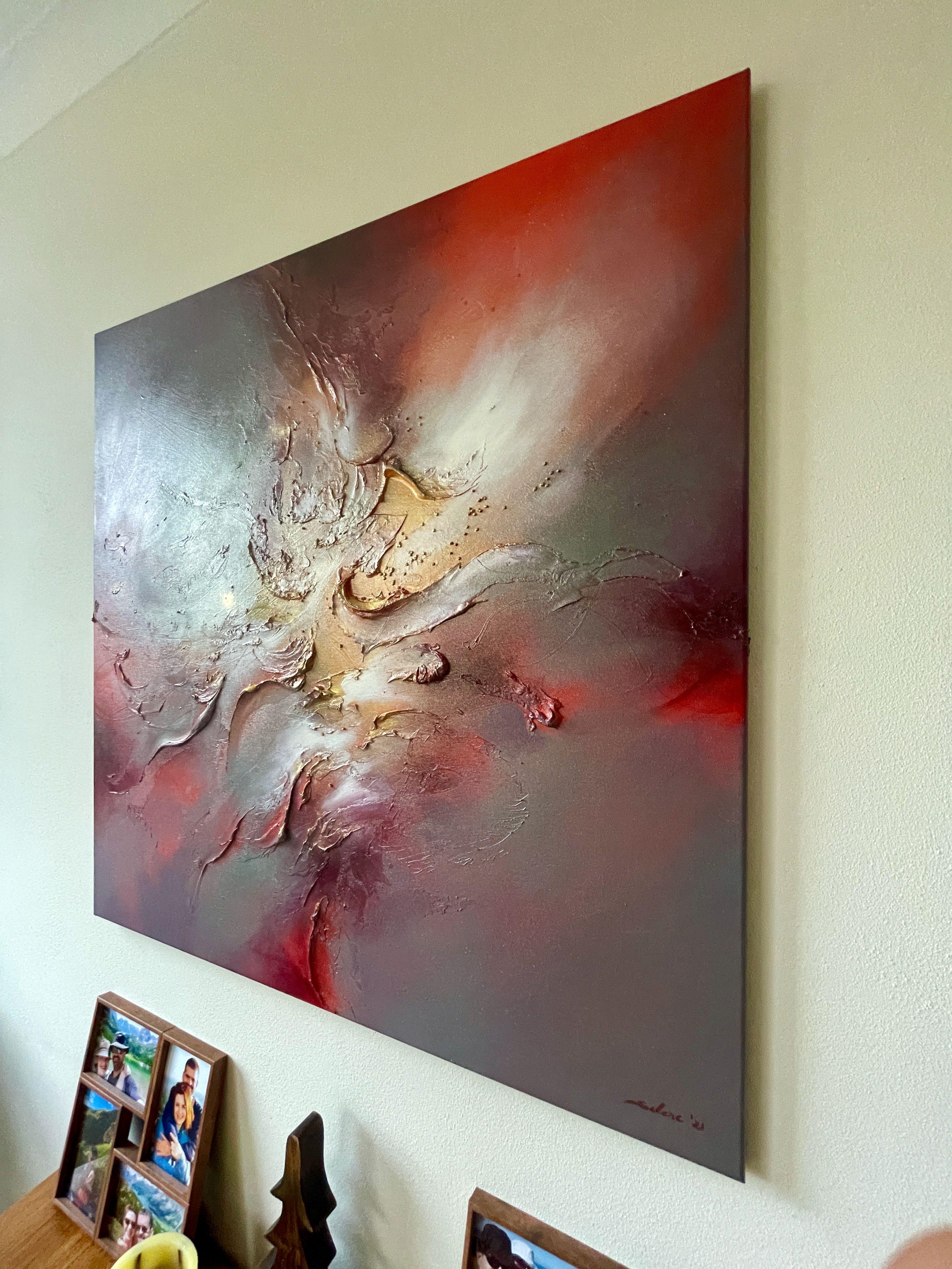 Fire from within, Painting, Acrylic on Canvas - Brown Abstract Painting by Selene Art