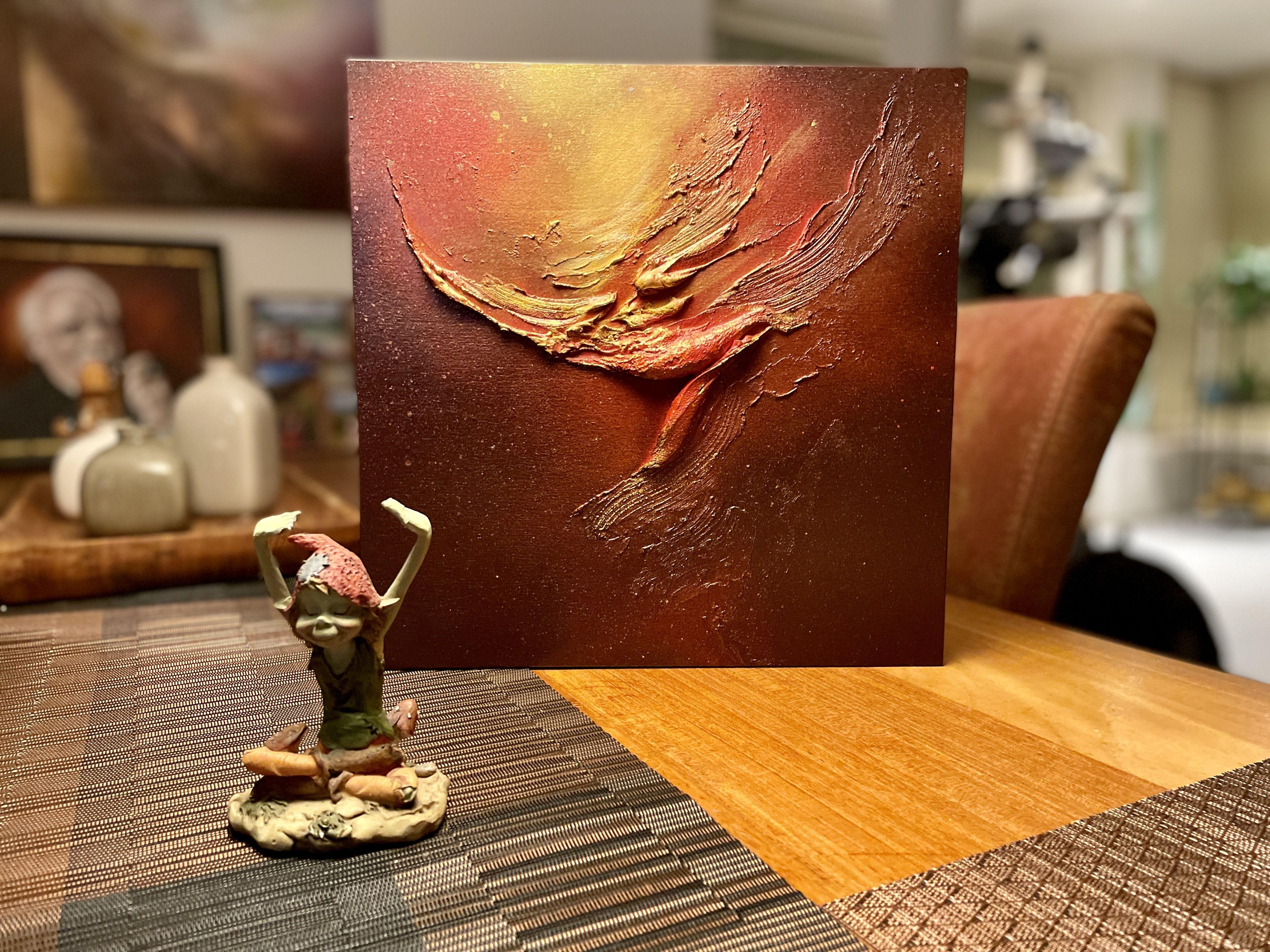 Flying high #1, Painting, Acrylic on Wood Panel - Brown Abstract Painting by Selene Art