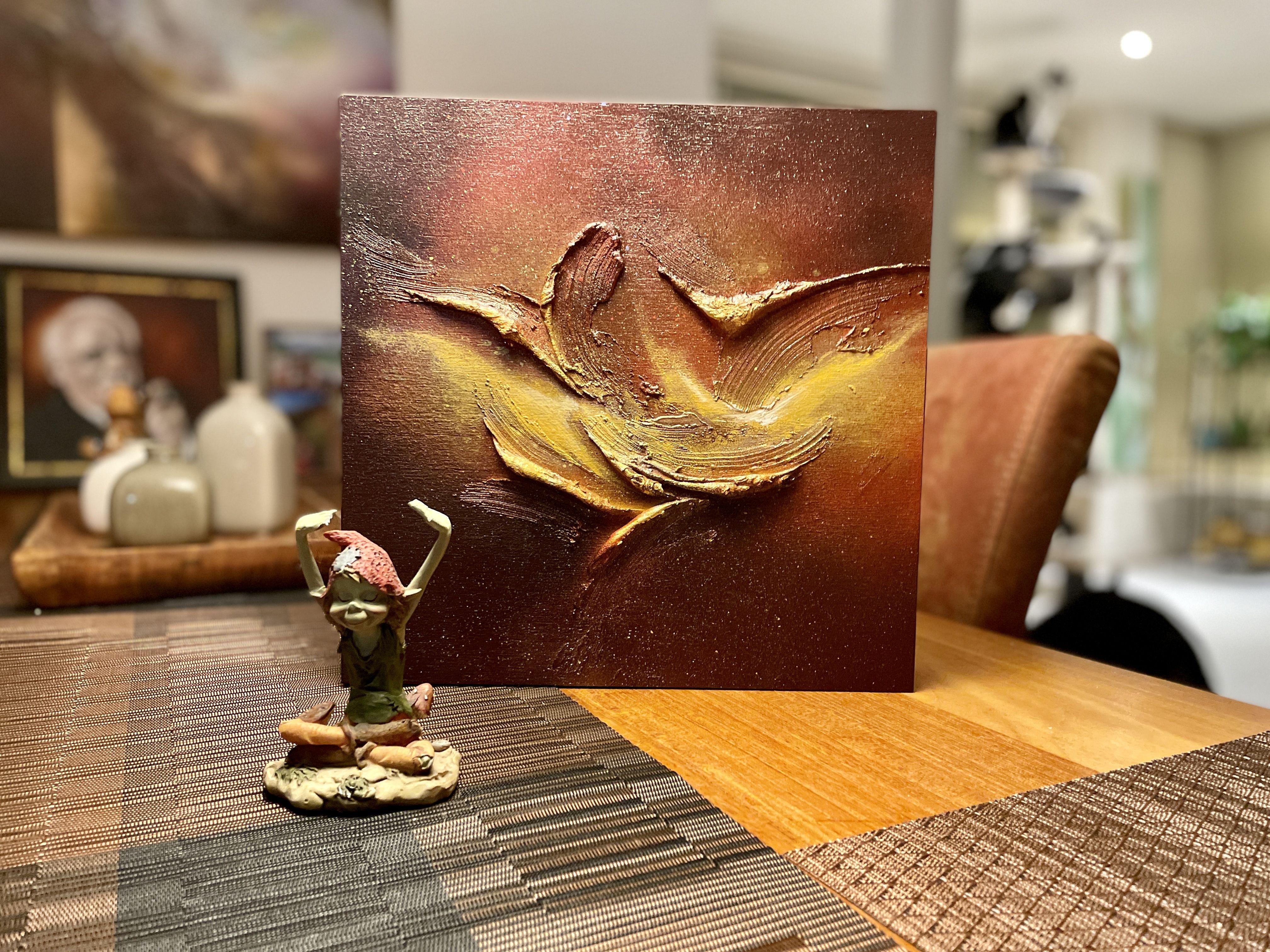 Flying high #2, Painting, Acrylic on Wood Panel - Brown Abstract Painting by Selene Art