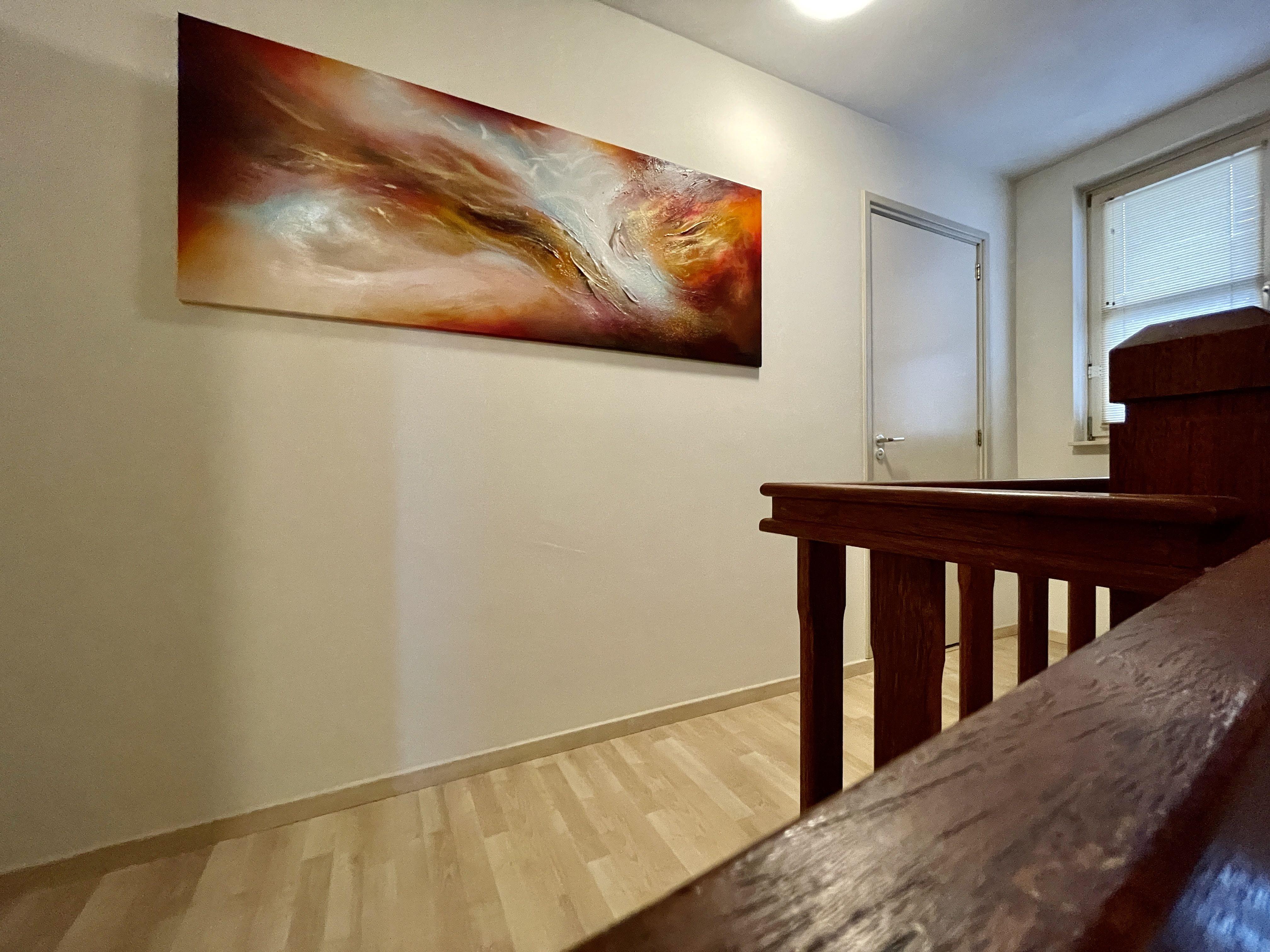 Volare alto #6, Pittura, Acrilico su tela - Abstract Painting Beige di Selene Art