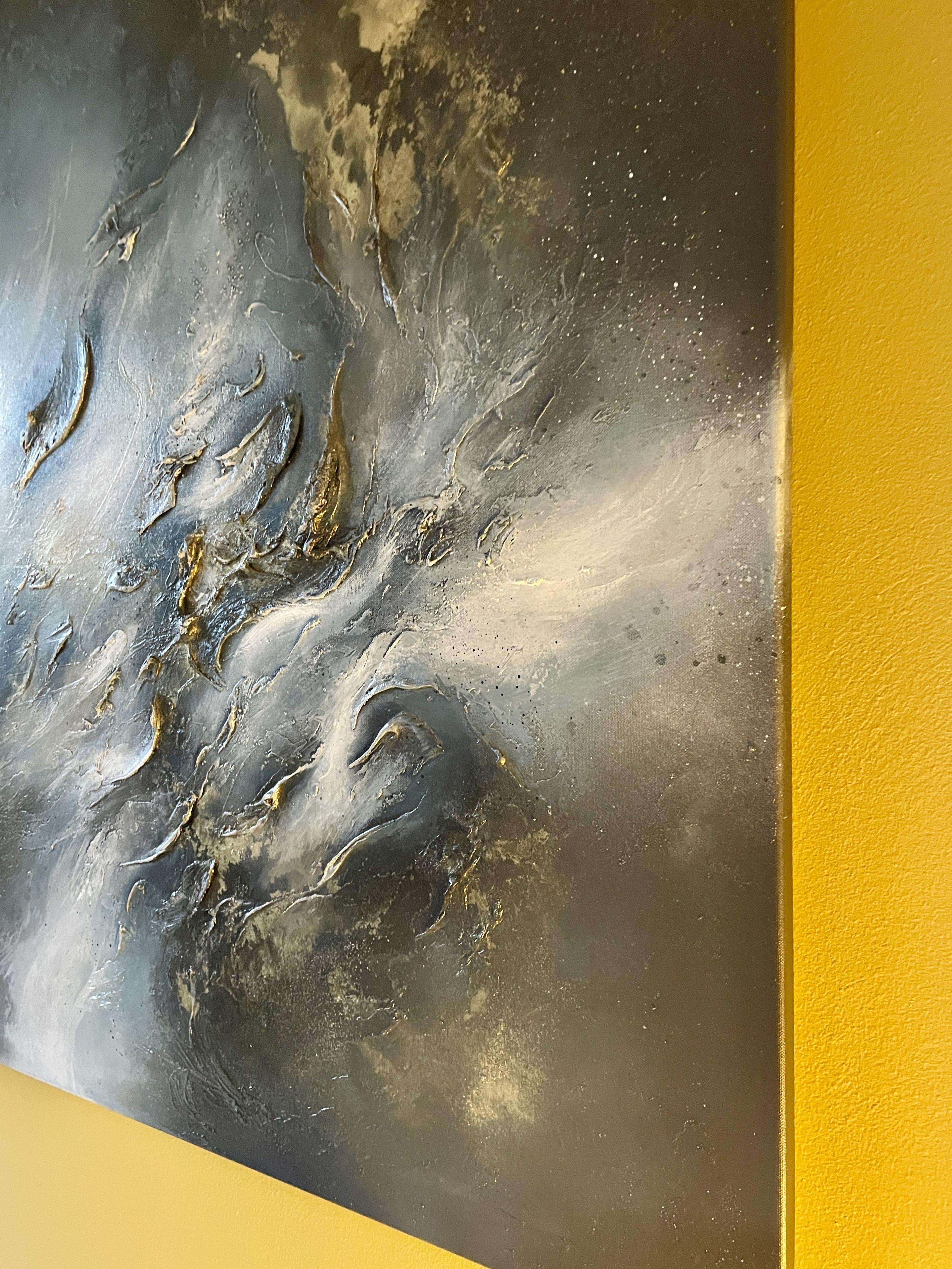 Into the Night, Gemälde, Acryl auf Leinwand (Schwarz), Abstract Painting, von Selene Art