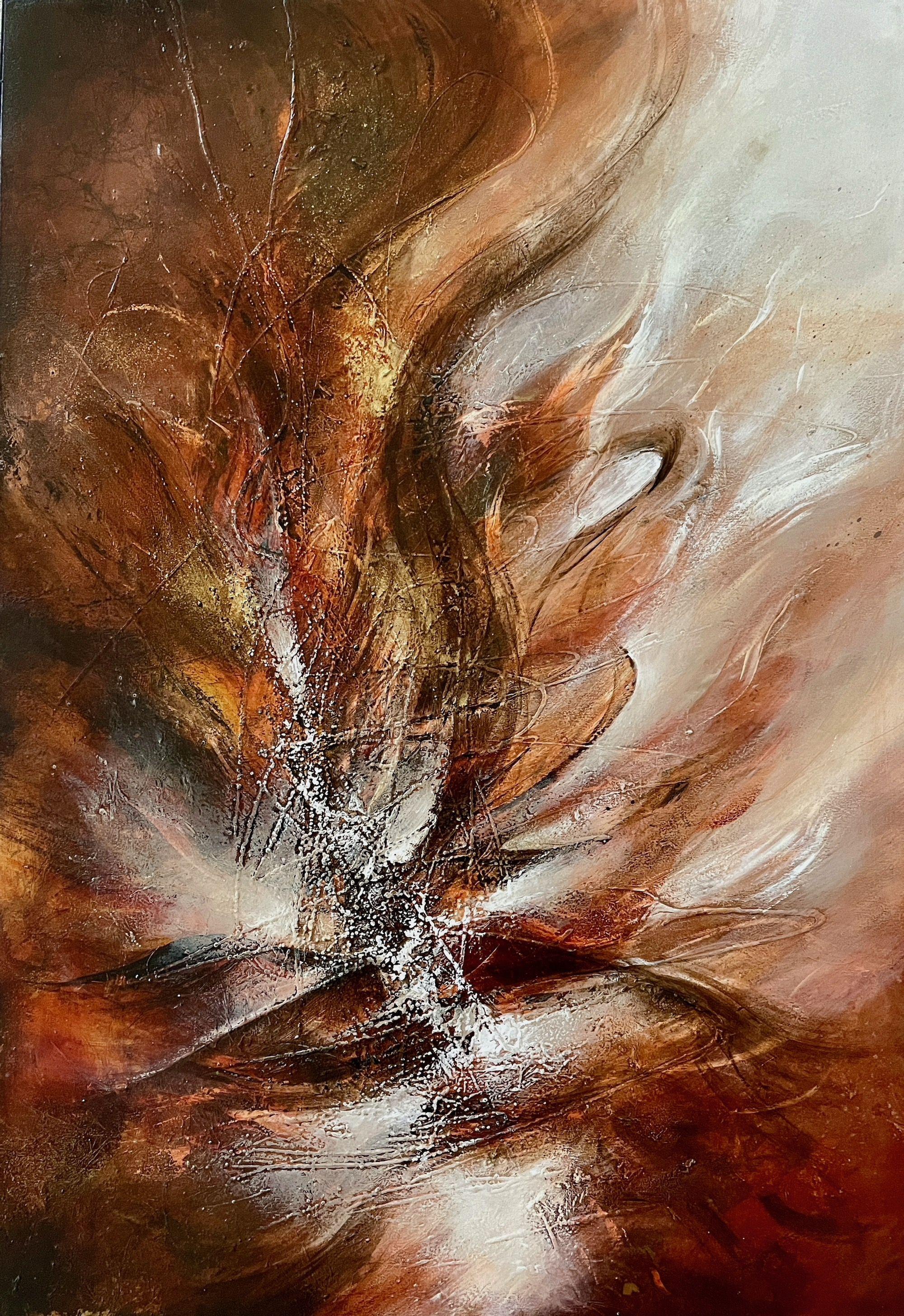 Selene Art Abstract Painting - Phoenix Rising, Painting, Acrylic on Wood Panel