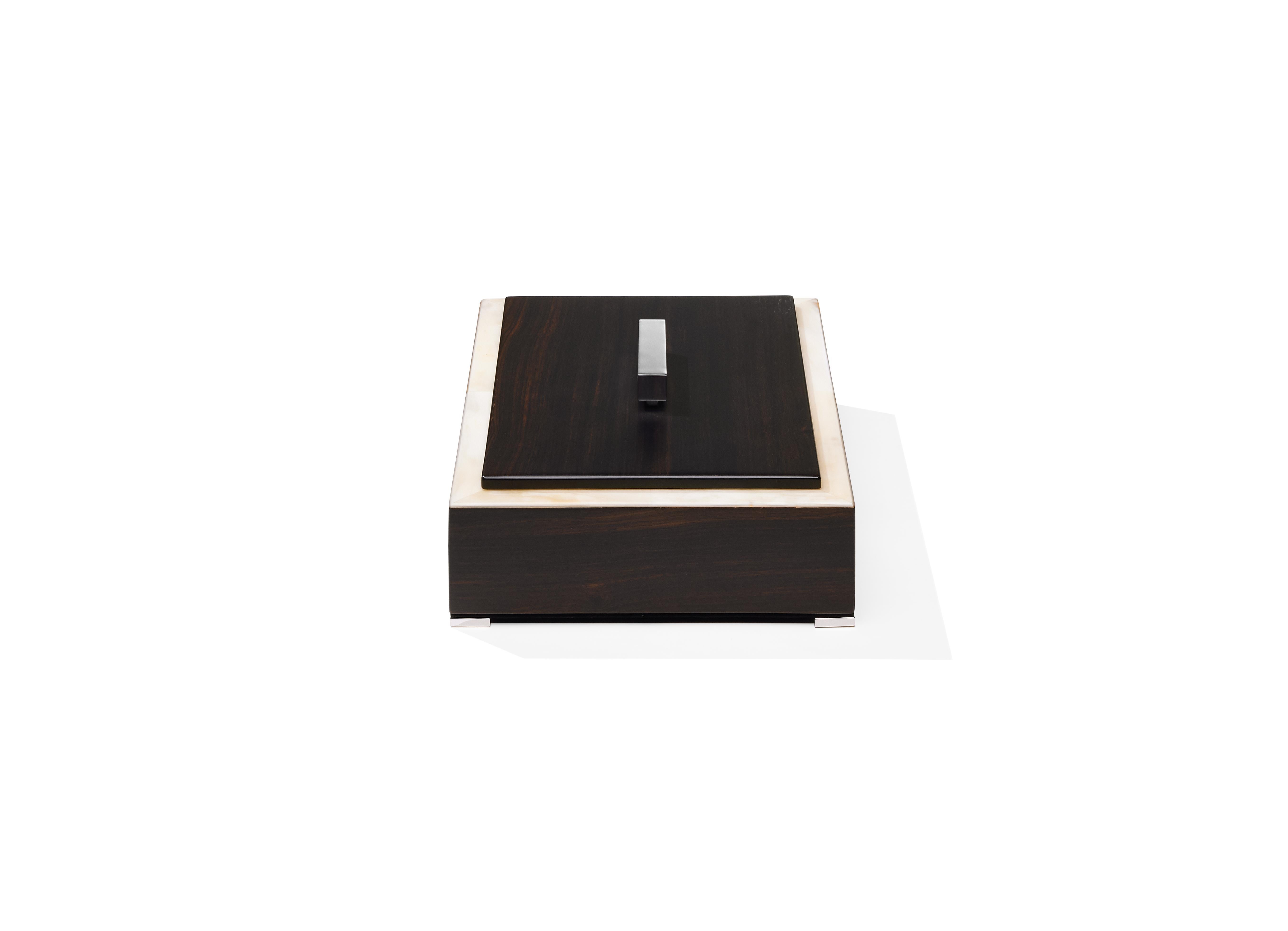 Hand-Crafted Selene Box in Amara Ebony Veneer with Matte Corno Italiano Inlays, Mod. 5311A For Sale
