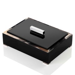 Selene-Schachtel aus glänzendem, schwarz lackiertem Holz mit Korno Italiano-Intarsien, Mod. 5311er Jahre