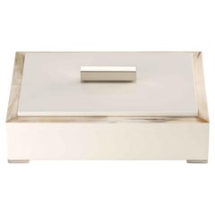 Selene Box in Glossy Ivory Lacquered Wood with Corno Italiano Inlays, Mod. 5311c