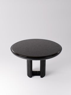 Selene Circular Table in Solid Oak, Lava Stone and Lacquer by Pendhapa