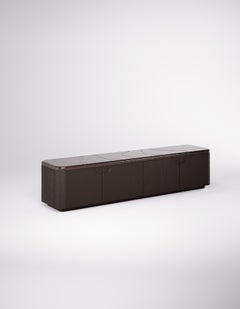 Selene Low Cabinet in Natural Oak Veneer and Lava Stone by Pendhapa