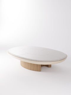 Selene Low Table in Solid Oak, Lava Stone and Lacquer by Pendhapa